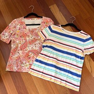 Talbots Coral Paisley-Trim Cotton Top